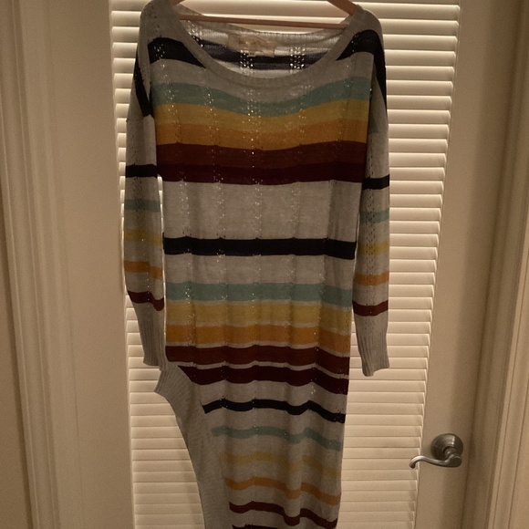 Jen’s Pirate Booty SWALLOWTAIL Gray Maxi Dress Metallic Asymmetrical Sz S - Picture 3 of 13